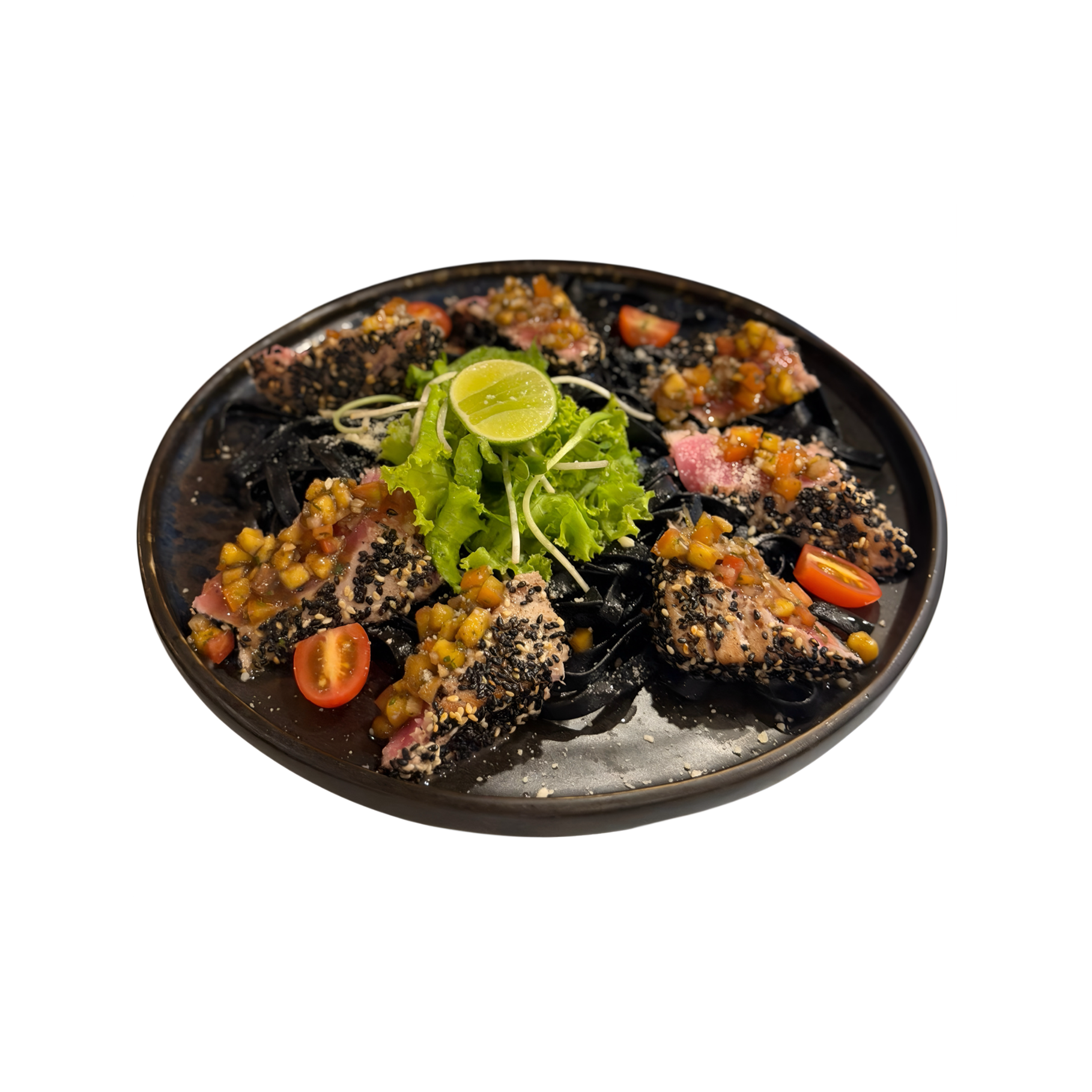 Tuna Steak with Squid Ink Pasta