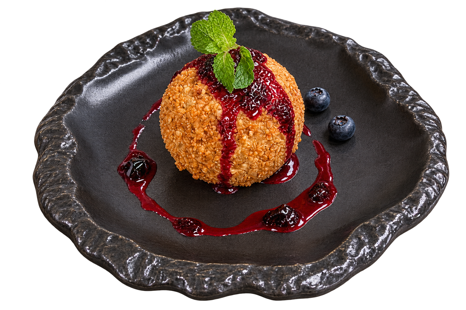 Fried Ice Cream with Blueberry Sauce