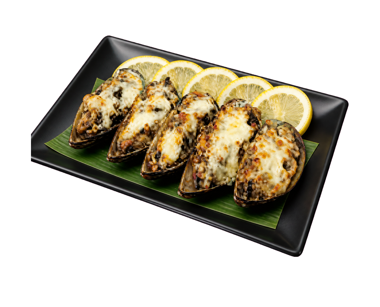 Baked Mussels with Mushrooms & Cheese