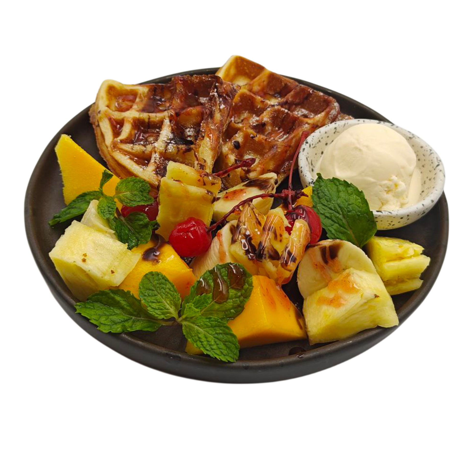 Waffles with Fruits & Ice Cream