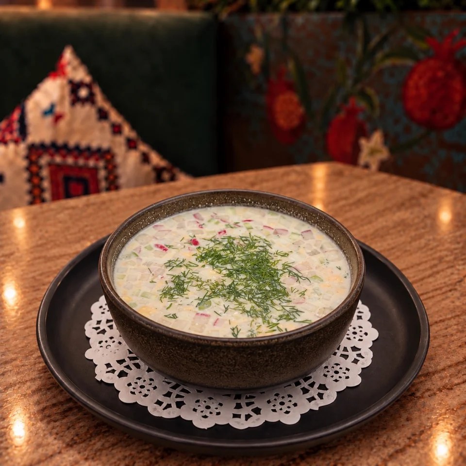Окрошка с курицей на квасе