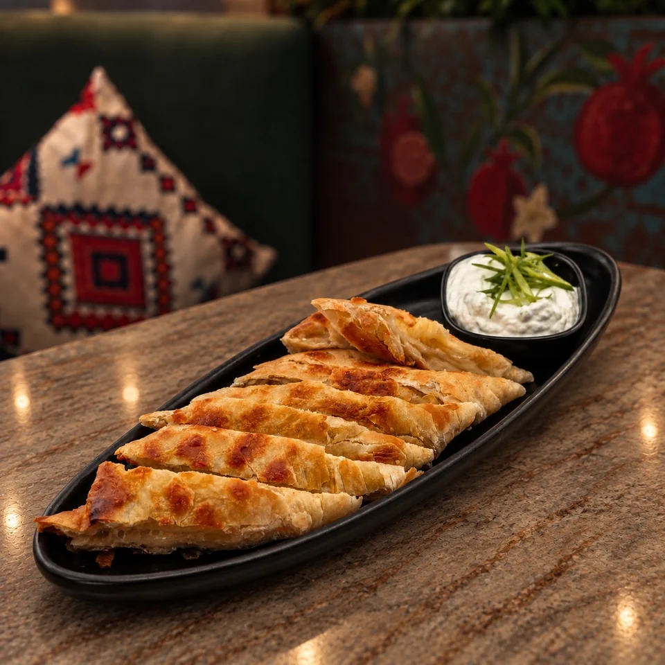 Сырная лепёшка с чесночным соусом